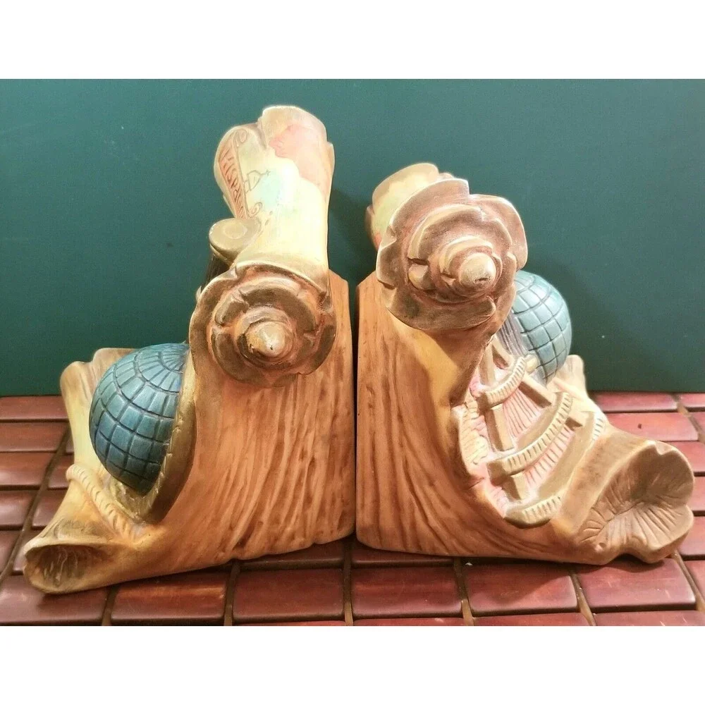 Vintage Midcentury Nautical Hispaniola Bookends Ceramic Universal Statuary Co.